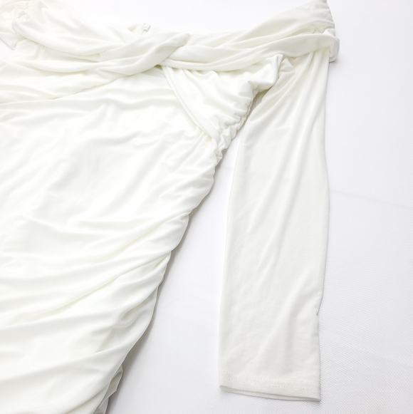NEW Club L London Neva White Bardot Twist Maternity Dress Ruched Bodycon Size 10 - Picture 6 of 10